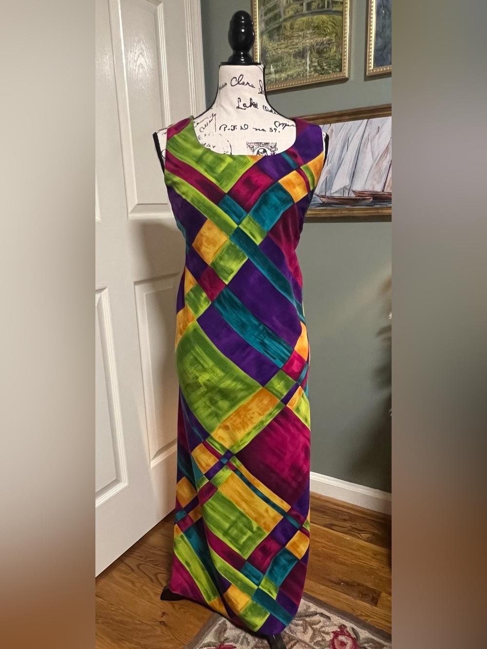 Vintage eclectic maximalist Jessica Howard colorful abstract dress size 8